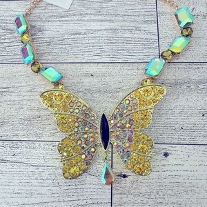 Betsey Johnson Butterfly Multicolored Crystal Necklace NWT